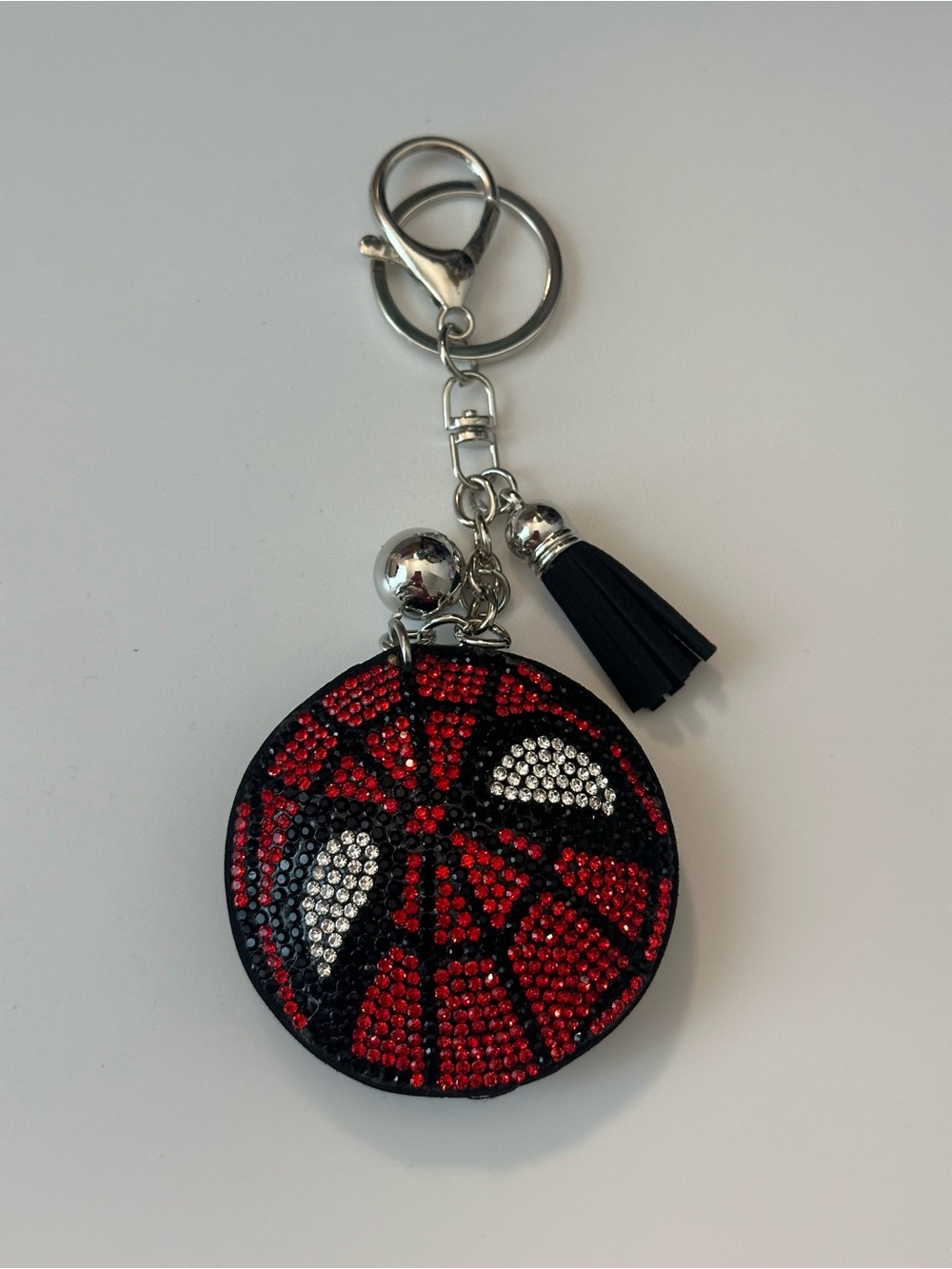 Spider-Man Bling Rhinestone Mask Keychain with Tassel & Silver Hardware